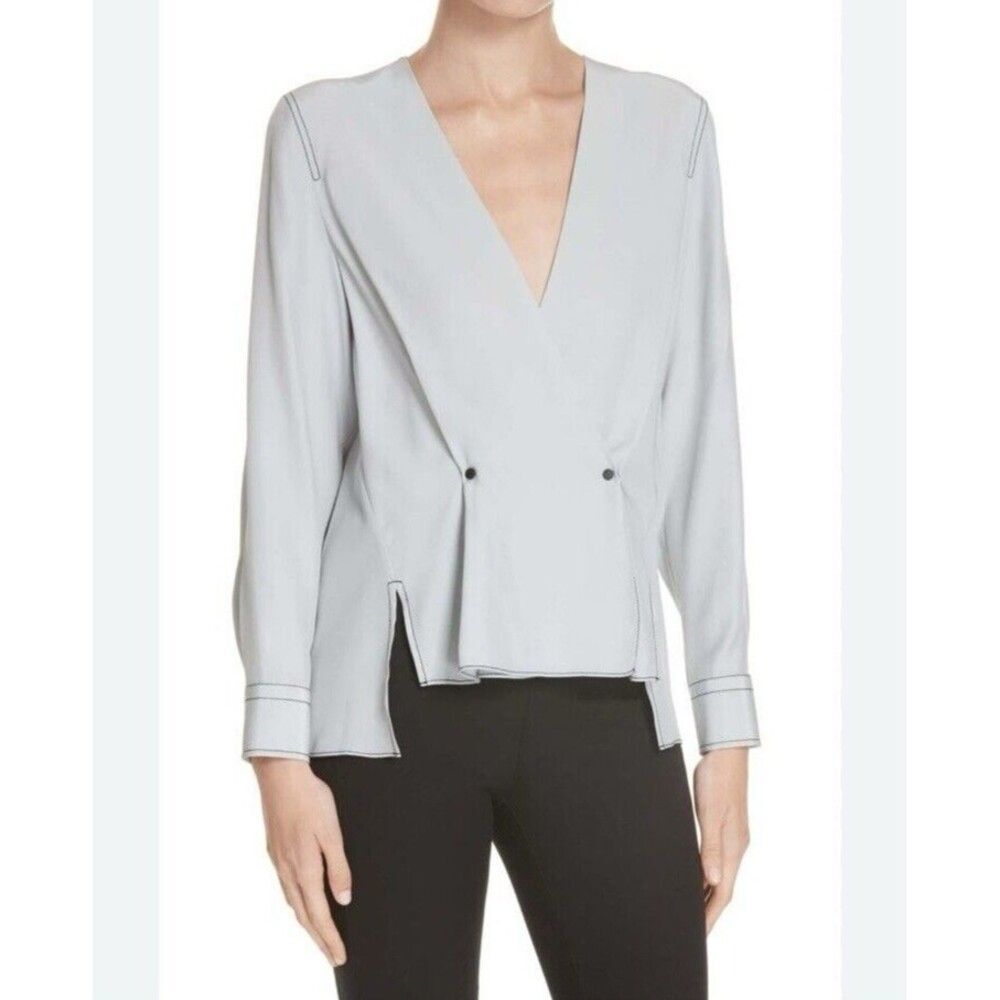 Rag & Bone Debbie XXS Silk Surplice long sleeves gray Minimalist blouse
